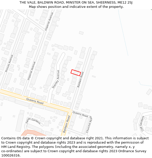 THE VALE, BALDWIN ROAD, MINSTER ON SEA, SHEERNESS, ME12 2SJ: Location map and indicative extent of plot