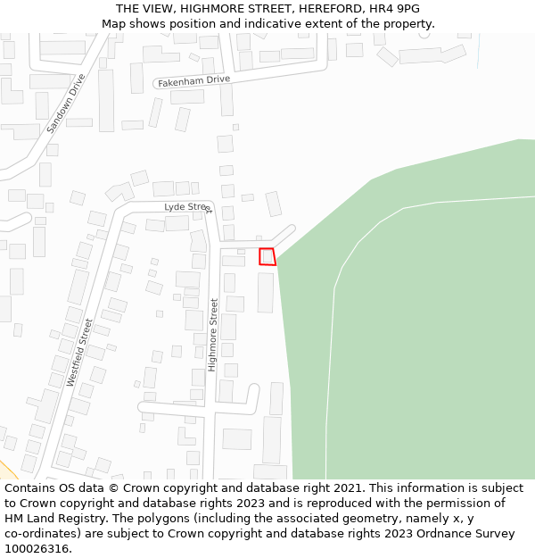THE VIEW, HIGHMORE STREET, HEREFORD, HR4 9PG: Location map and indicative extent of plot