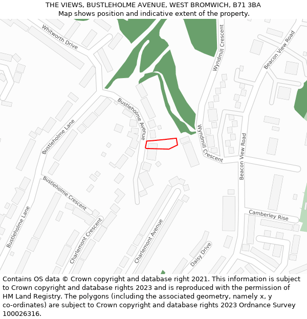 THE VIEWS, BUSTLEHOLME AVENUE, WEST BROMWICH, B71 3BA: Location map and indicative extent of plot