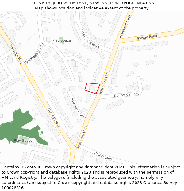 THE VISTA, JERUSALEM LANE, NEW INN, PONTYPOOL, NP4 0NS: Location map and indicative extent of plot