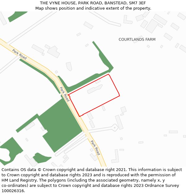 THE VYNE HOUSE, PARK ROAD, BANSTEAD, SM7 3EF: Location map and indicative extent of plot