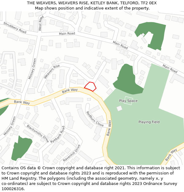 THE WEAVERS, WEAVERS RISE, KETLEY BANK, TELFORD, TF2 0EX: Location map and indicative extent of plot