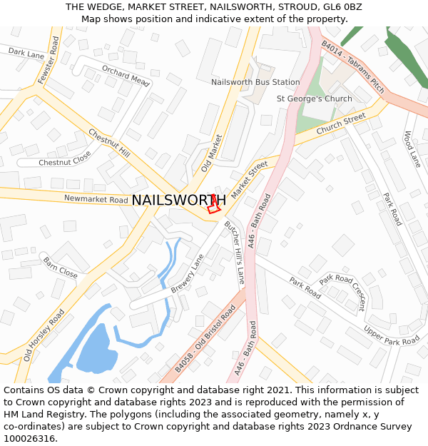 THE WEDGE, MARKET STREET, NAILSWORTH, STROUD, GL6 0BZ: Location map and indicative extent of plot