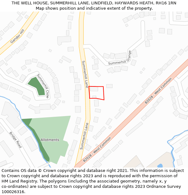 THE WELL HOUSE, SUMMERHILL LANE, LINDFIELD, HAYWARDS HEATH, RH16 1RN: Location map and indicative extent of plot