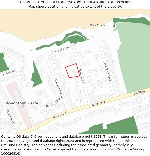 THE WHEEL HOUSE, BELTON ROAD, PORTISHEAD, BRISTOL, BS20 8DR: Location map and indicative extent of plot