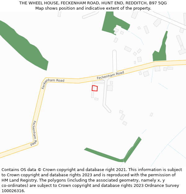 THE WHEEL HOUSE, FECKENHAM ROAD, HUNT END, REDDITCH, B97 5QG: Location map and indicative extent of plot