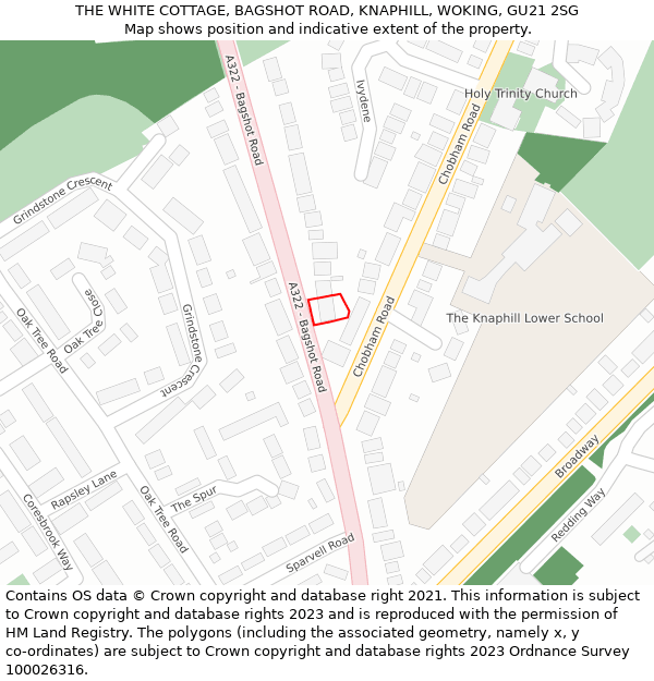 THE WHITE COTTAGE, BAGSHOT ROAD, KNAPHILL, WOKING, GU21 2SG: Location map and indicative extent of plot
