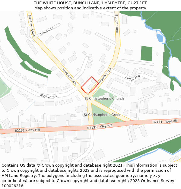 THE WHITE HOUSE, BUNCH LANE, HASLEMERE, GU27 1ET: Location map and indicative extent of plot