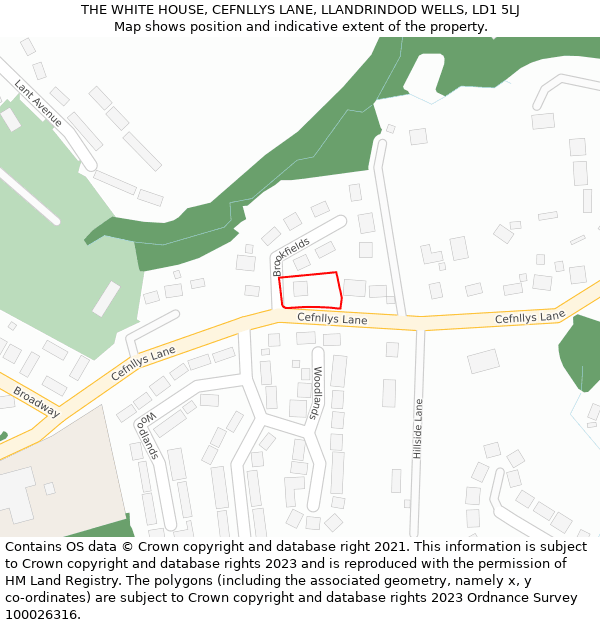 THE WHITE HOUSE, CEFNLLYS LANE, LLANDRINDOD WELLS, LD1 5LJ: Location map and indicative extent of plot