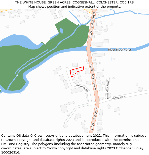 THE WHITE HOUSE, GREEN ACRES, COGGESHALL, COLCHESTER, CO6 1RB: Location map and indicative extent of plot