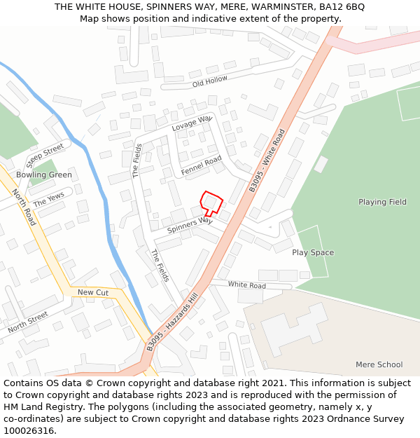 THE WHITE HOUSE, SPINNERS WAY, MERE, WARMINSTER, BA12 6BQ: Location map and indicative extent of plot