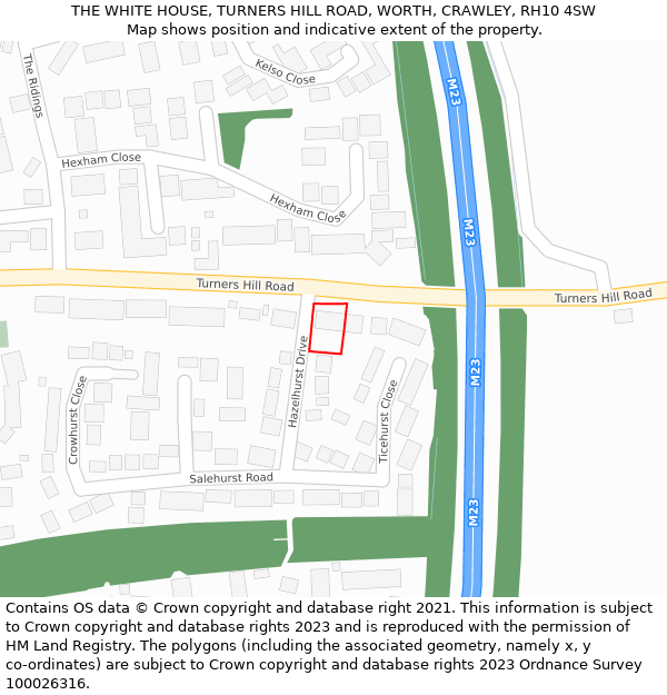 THE WHITE HOUSE, TURNERS HILL ROAD, WORTH, CRAWLEY, RH10 4SW: Location map and indicative extent of plot