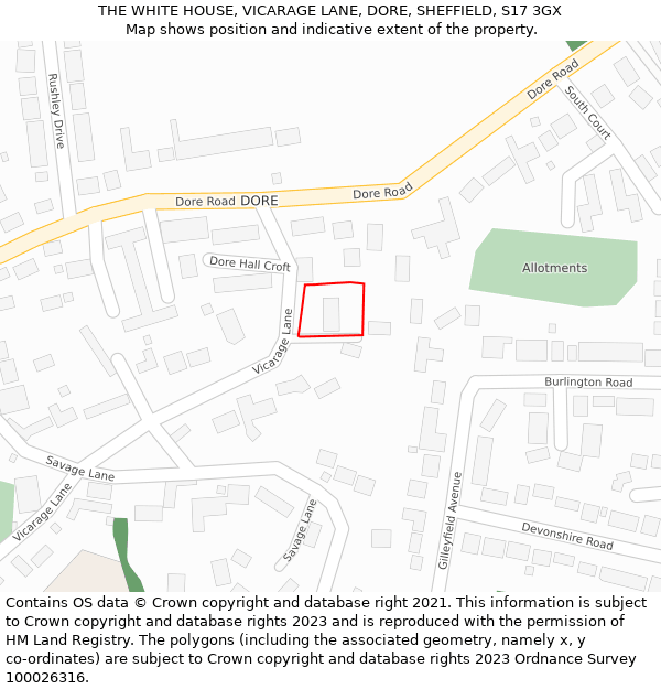 THE WHITE HOUSE, VICARAGE LANE, DORE, SHEFFIELD, S17 3GX: Location map and indicative extent of plot