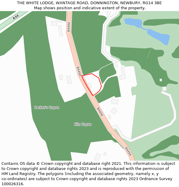THE WHITE LODGE, WANTAGE ROAD, DONNINGTON, NEWBURY, RG14 3BE: Location map and indicative extent of plot
