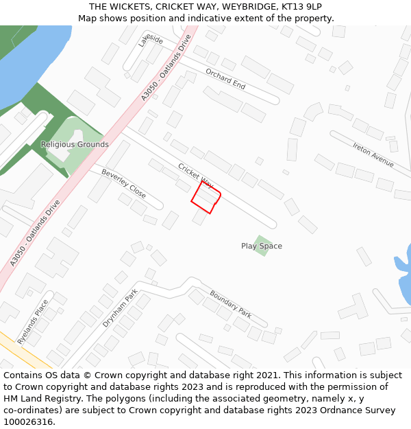 THE WICKETS, CRICKET WAY, WEYBRIDGE, KT13 9LP: Location map and indicative extent of plot