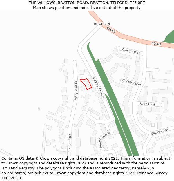 THE WILLOWS, BRATTON ROAD, BRATTON, TELFORD, TF5 0BT: Location map and indicative extent of plot
