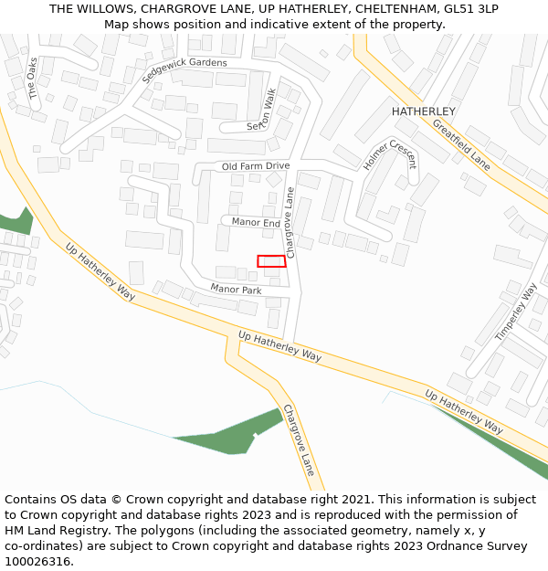 THE WILLOWS, CHARGROVE LANE, UP HATHERLEY, CHELTENHAM, GL51 3LP: Location map and indicative extent of plot