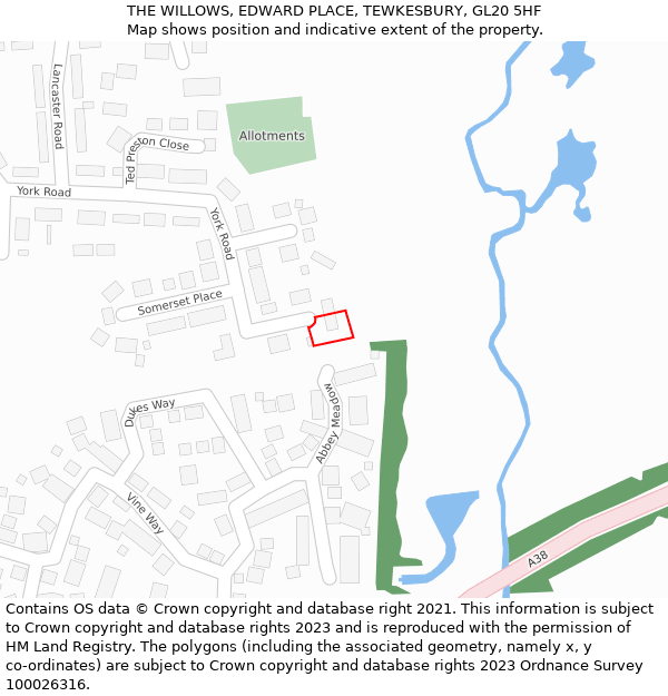 THE WILLOWS, EDWARD PLACE, TEWKESBURY, GL20 5HF: Location map and indicative extent of plot