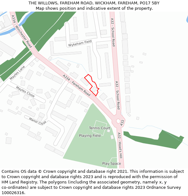 THE WILLOWS, FAREHAM ROAD, WICKHAM, FAREHAM, PO17 5BY: Location map and indicative extent of plot