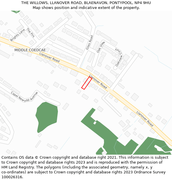 THE WILLOWS, LLANOVER ROAD, BLAENAVON, PONTYPOOL, NP4 9HU: Location map and indicative extent of plot