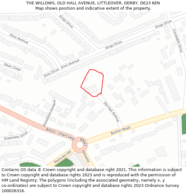 THE WILLOWS, OLD HALL AVENUE, LITTLEOVER, DERBY, DE23 6EN: Location map and indicative extent of plot