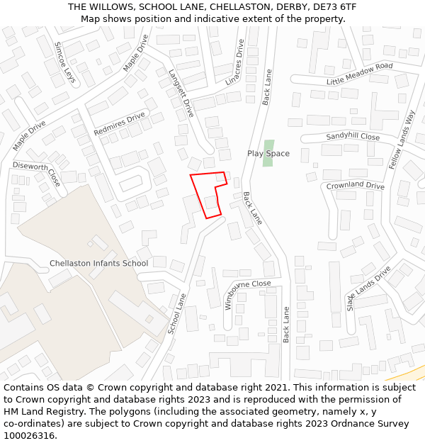 THE WILLOWS, SCHOOL LANE, CHELLASTON, DERBY, DE73 6TF: Location map and indicative extent of plot