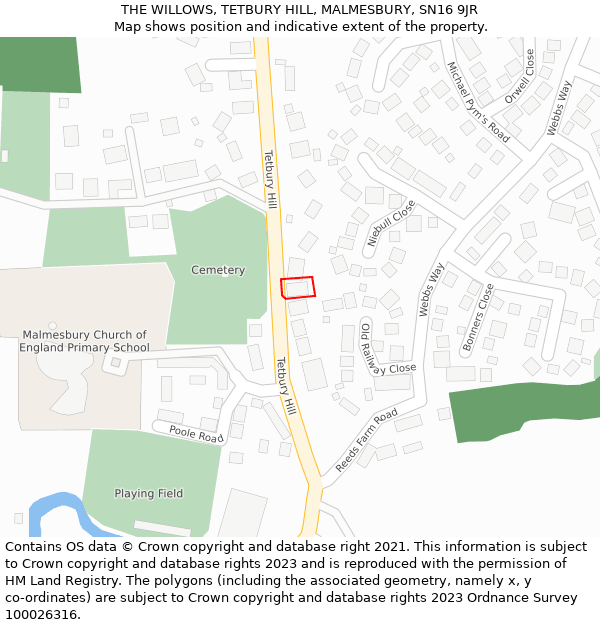 THE WILLOWS, TETBURY HILL, MALMESBURY, SN16 9JR: Location map and indicative extent of plot