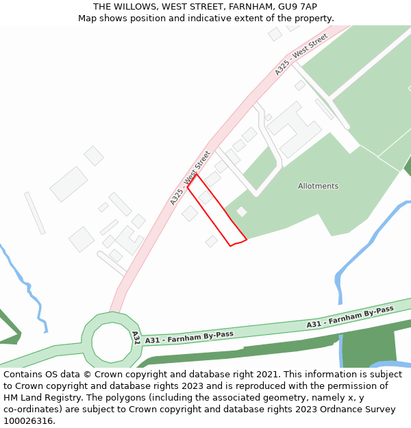 THE WILLOWS, WEST STREET, FARNHAM, GU9 7AP: Location map and indicative extent of plot