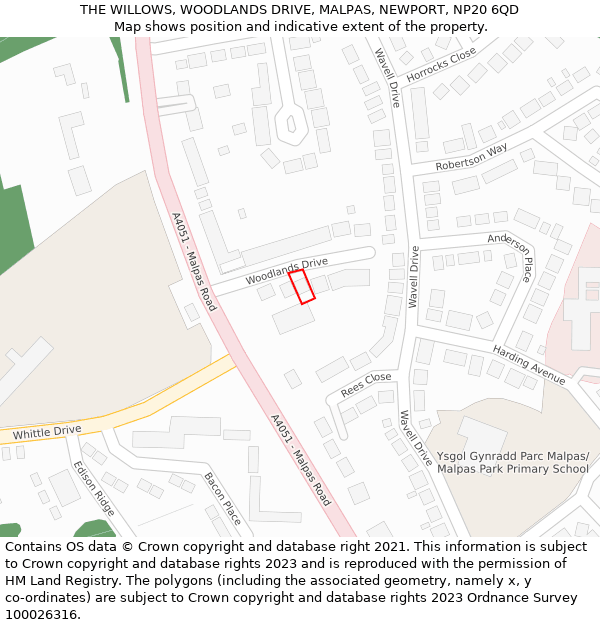 THE WILLOWS, WOODLANDS DRIVE, MALPAS, NEWPORT, NP20 6QD: Location map and indicative extent of plot