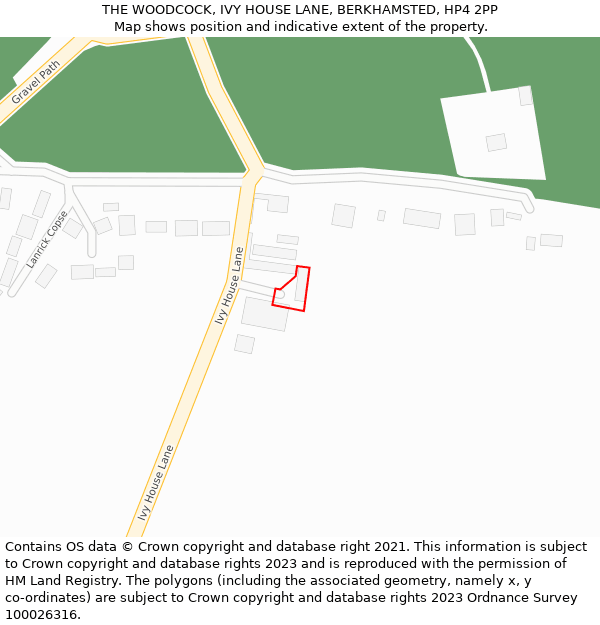 THE WOODCOCK, IVY HOUSE LANE, BERKHAMSTED, HP4 2PP: Location map and indicative extent of plot