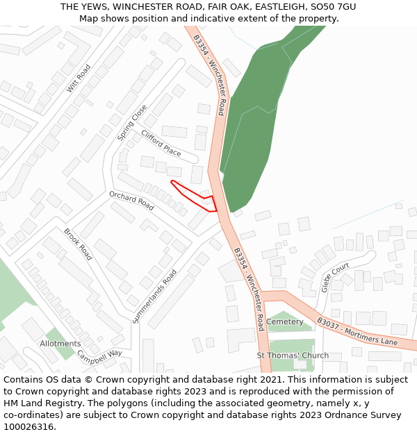 THE YEWS, WINCHESTER ROAD, FAIR OAK, EASTLEIGH, SO50 7GU: Location map and indicative extent of plot