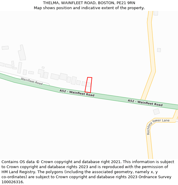 THELMA, WAINFLEET ROAD, BOSTON, PE21 9RN: Location map and indicative extent of plot