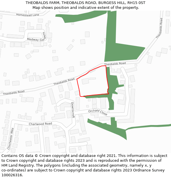 THEOBALDS FARM, THEOBALDS ROAD, BURGESS HILL, RH15 0ST: Location map and indicative extent of plot