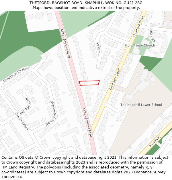 THETFORD, BAGSHOT ROAD, KNAPHILL, WOKING, GU21 2SG: Location map and indicative extent of plot