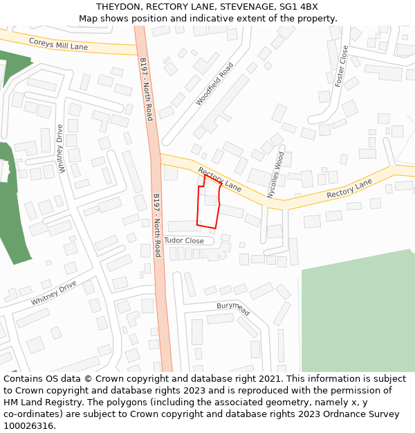 THEYDON, RECTORY LANE, STEVENAGE, SG1 4BX: Location map and indicative extent of plot