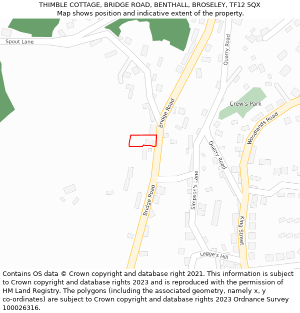 THIMBLE COTTAGE, BRIDGE ROAD, BENTHALL, BROSELEY, TF12 5QX: Location map and indicative extent of plot