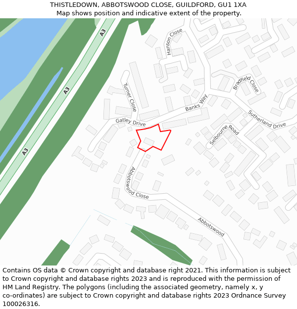 THISTLEDOWN, ABBOTSWOOD CLOSE, GUILDFORD, GU1 1XA: Location map and indicative extent of plot