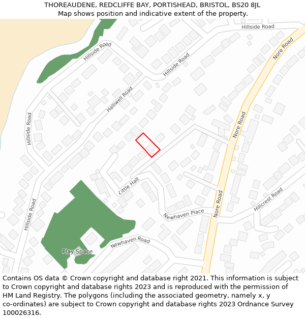 THOREAUDENE, REDCLIFFE BAY, PORTISHEAD, BRISTOL, BS20 8JL: Location map and indicative extent of plot