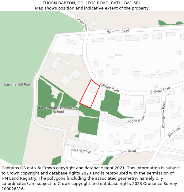 THORN BARTON, COLLEGE ROAD, BATH, BA1 5RU: Location map and indicative extent of plot