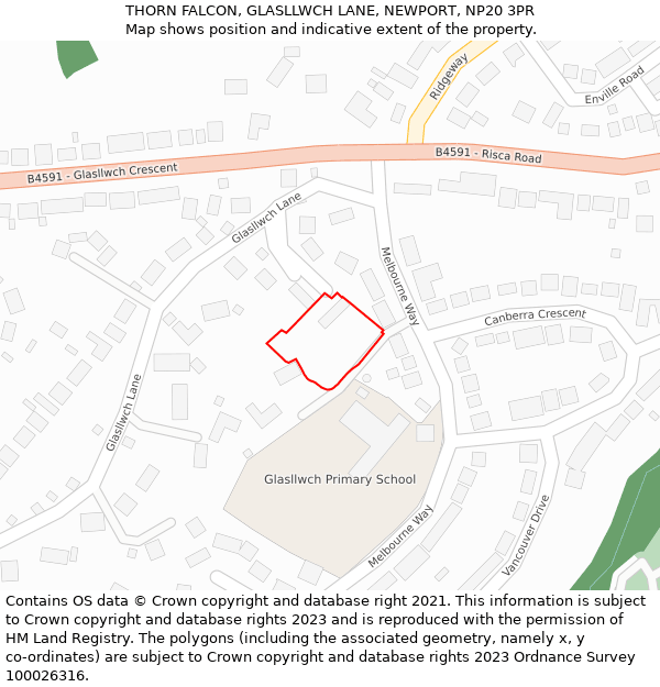 THORN FALCON, GLASLLWCH LANE, NEWPORT, NP20 3PR: Location map and indicative extent of plot