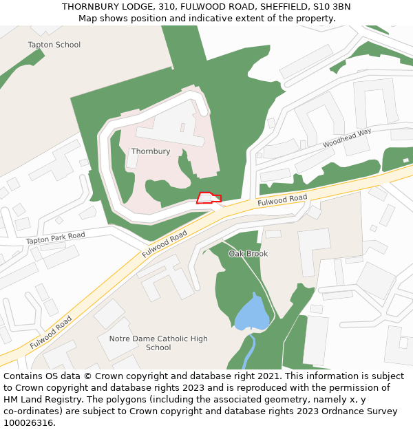 THORNBURY LODGE, 310, FULWOOD ROAD, SHEFFIELD, S10 3BN: Location map and indicative extent of plot