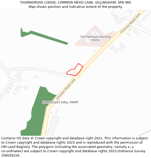 THORNGROVE LODGE, COMMON MEAD LANE, GILLINGHAM, SP8 4RE: Location map and indicative extent of plot