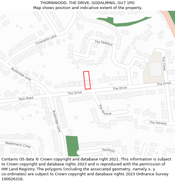 THORNWOOD, THE DRIVE, GODALMING, GU7 1PD: Location map and indicative extent of plot