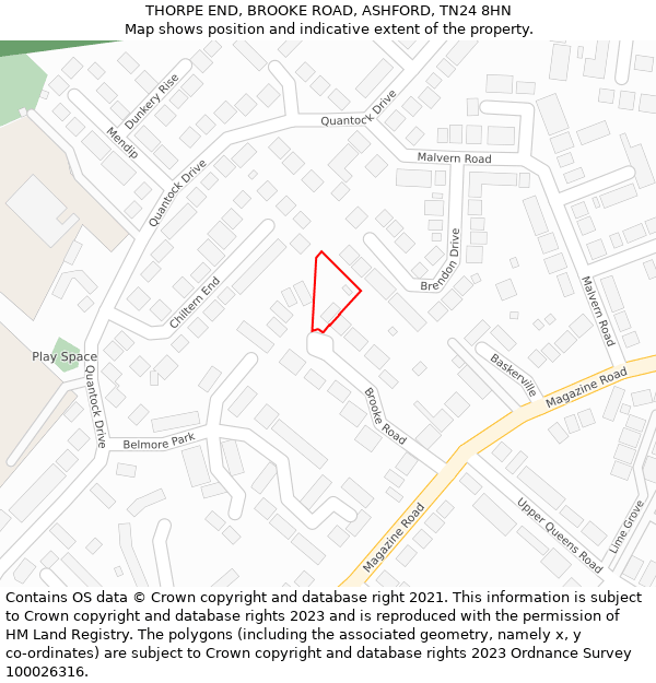 THORPE END, BROOKE ROAD, ASHFORD, TN24 8HN: Location map and indicative extent of plot