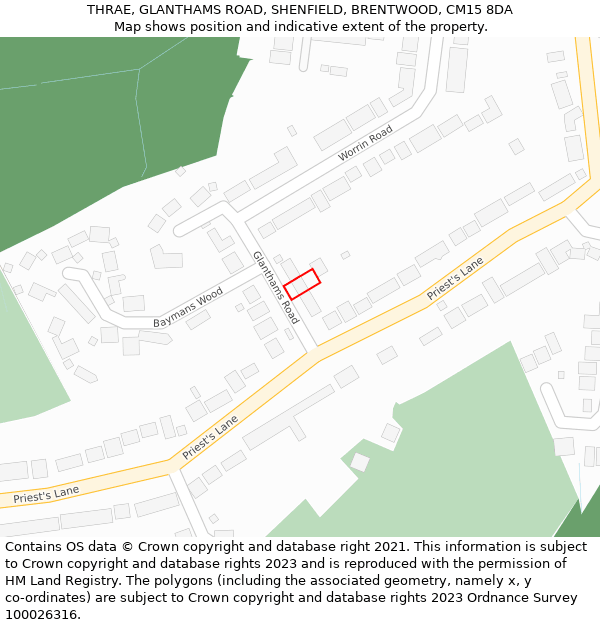 THRAE, GLANTHAMS ROAD, SHENFIELD, BRENTWOOD, CM15 8DA: Location map and indicative extent of plot