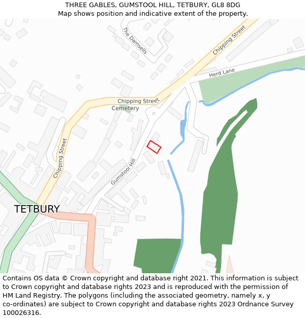 THREE GABLES, GUMSTOOL HILL, TETBURY, GL8 8DG: Location map and indicative extent of plot