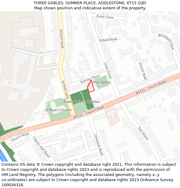 THREE GABLES, SUMNER PLACE, ADDLESTONE, KT15 1QD: Location map and indicative extent of plot