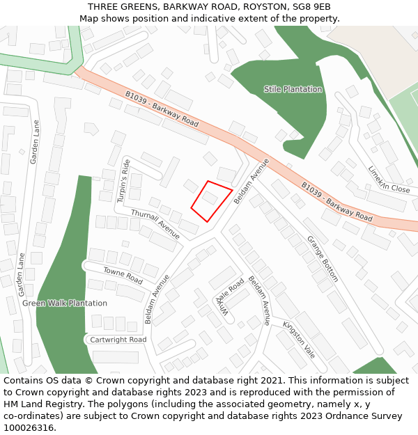 THREE GREENS, BARKWAY ROAD, ROYSTON, SG8 9EB: Location map and indicative extent of plot