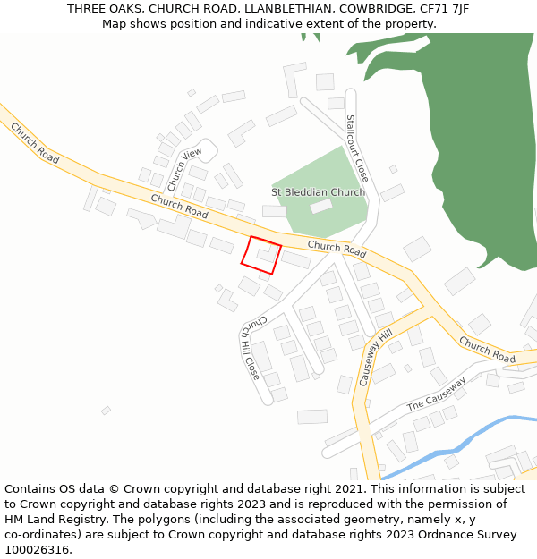 THREE OAKS, CHURCH ROAD, LLANBLETHIAN, COWBRIDGE, CF71 7JF: Location map and indicative extent of plot
