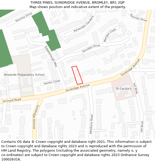 THREE PINES, SUNDRIDGE AVENUE, BROMLEY, BR1 2QP: Location map and indicative extent of plot